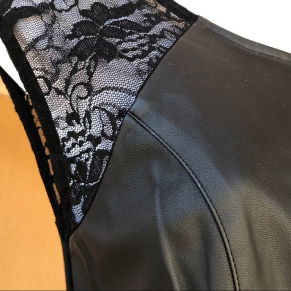 Express Faux Leather and Lace Cap Sleeve top